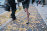 a blurry picture of people walking down a sidewalk