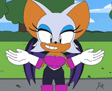 rouge the bat from sonic the hedgehog is standing with her arms outstretched and smiling