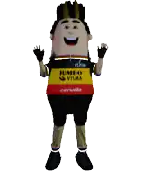 a mascot is wearing a jersey that says jumbo visma on it