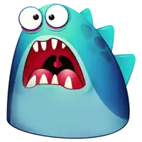 a blue cartoon monster with big eyes and a mouth open
