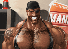 a man with a mustache is smiling in front of a sign that says we sell property