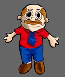 a cartoon of a man with a mustache wearing a red shirt and tie