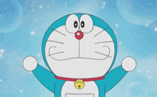 a cartoon character named doraemon is smiling with his arms outstretched