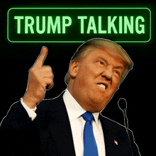 donald trump giving a thumbs up in front of a sign that reads trump talking