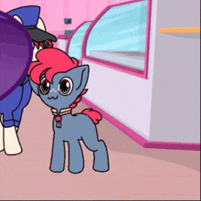 a cartoon of a pony with a red mane and tail