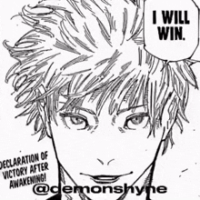 a black and white drawing of a person with the words i will win written on it .