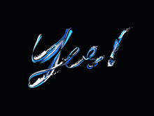 the word yes is written in blue and white