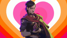 a cartoon of a man standing in front of a heart