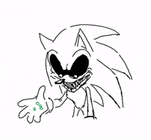 a black and white drawing of a cartoon character , sonic the hedgehog , with a glove on his hand .