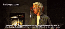 a man is standing in front of a poster that says " a catching dream "