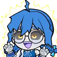 a cartoon character with blue hair and glasses