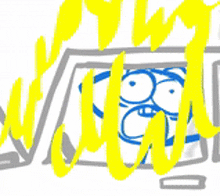 a drawing of a cat looking out of a car window with yellow flames behind it .