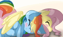 a drawing of a rainbow dash and fluttershy sleeping together