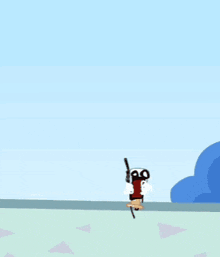 a cartoon character is holding a gun and has the number 2 on his feet