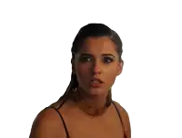 a woman with a choker around her neck that says ' a ' on it