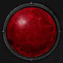 a red sphere in a black frame with spikes around it
