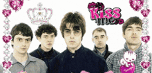 a group of men are posing for a picture with the words kiss me in the background