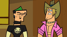 two cartoon characters are standing next to each other one is wearing a cowboy hat