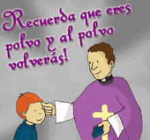 Padre Hunge Ceniza A Niño En La Frente GIF - Ceniza Miercoles De Ceniza Catolicismo GIFs