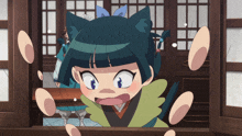 a cartoon character with a surprised look on her face is looking out a window
