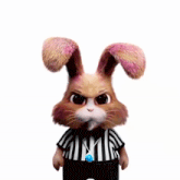a cartoon rabbit wearing a referee uniform holds a red card