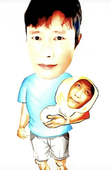 a cartoon of a man holding another man 's face in his arms