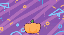 a cartoon drawing of a bird sitting on top of an orange pumpkin