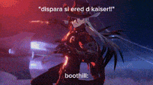 a woman in a cowboy hat is holding a gun and says `` dispara si ered d kaiser !! ''