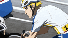 a man wearing a helmet and a jersey with the number 1