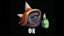 a cartoon character giving a thumbs up with the word ok underneath