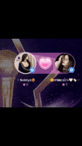 a purple background with a heart and a woman 's face on it