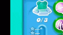 a blue screen with a green circle with the number 0/3 on it .