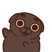 a cartoon drawing of a pug dog with circles in its eyes