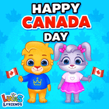 a boy and a girl are holding canadian flags in a lucas and friends advertisement