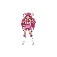 a pixel art of a girl with pink hair and a star on her chest