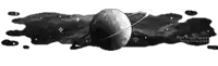 a black and white illustration of a planet with rings around it