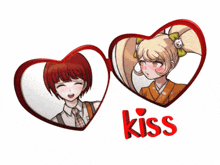 a couple of hearts with the word kiss on the bottom right