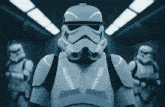 a storm trooper stands in a dark room