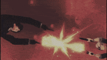 a video game scene of two men fighting with guns