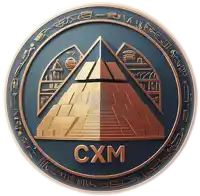 a gold coin with a pyramid and the word cxm