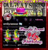 emily / asscar is celebrating her 16th birthday with a twitter post