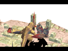 a computer generated image of a monster standing next to soldiers