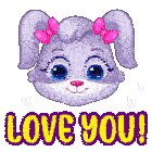 a cartoon bunny with a pink bow on her head and the words love you