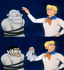 a cartoon of scooby doo holding a piece of paper with the words " vibes " on it