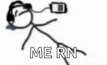 a stick figure is wearing headphones and holding a cell phone in his hand .
