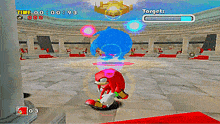 a sonic the hedgehog video game shows knuckles fighting a blue sphere