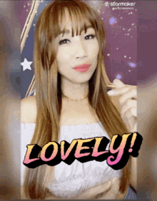 a picture of a woman with the word lovely in the corner