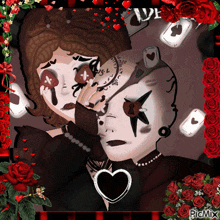 a drawing of a man and a woman with a heart in the middle and the word pixmix on the bottom