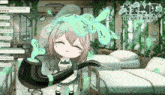 a girl holding a pipe in front of a nightmare sign