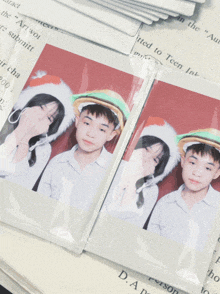 two pictures of a boy and a girl are on a piece of paper that says " d.a. person "
